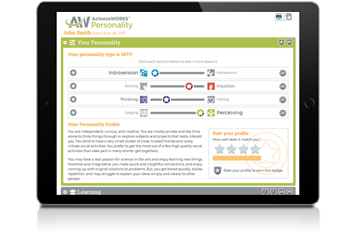 AchieveWORKS Personality Assessment Report on an iPad